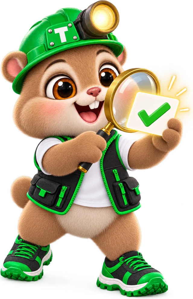 Teddy the pocket gopher checking a contact card with a magnifying glass